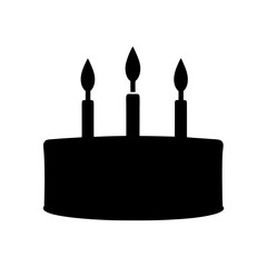 Fototapeta premium Simple silhouette of a birthday cake with three lit candles on top