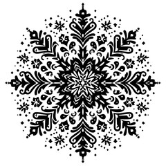 Intricate Black Snowflake Mandala Design.