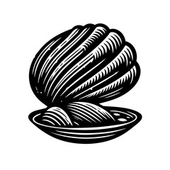 Open Seashell with Pearl Inside Illustration.