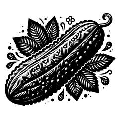 Obraz premium Ornate Black and White Cucumber with Leaves.
