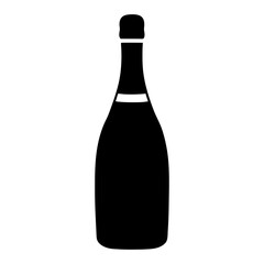 Elegant black silhouette of a sparkling wine bottle isolated on white background