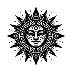 Obraz premium Ornate Sun Face with Fiery Rays.