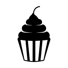 Black and White Cupcake Icon with Cherry on Top Illustration