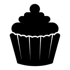 Simple black silhouette illustration of a delicious cupcake with swirled frosting
