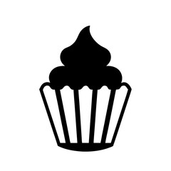 Black silhouette of a delicious cupcake with frosting on a white background
