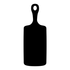 Minimalist black cutting board silhouette with a circular handle on white background