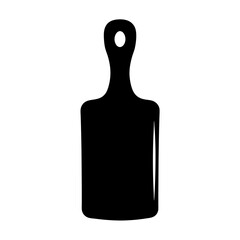 Silhouette of Rectangular Cutting Board with Handle, Black silhouette of a rectangular kitchen cutting board with handle and hole, isolated on white, ideal for cooking or food design.
