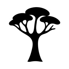Stylized black tree silhouette with rounded canopy on a white background