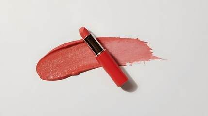 Red Lipstick Swatch and Tube on White Background