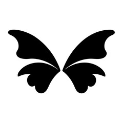 Symmetrical black butterfly wings silhouette on white background offering design element