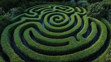 Naklejka premium Green hedge maze viewed from above, intricate path