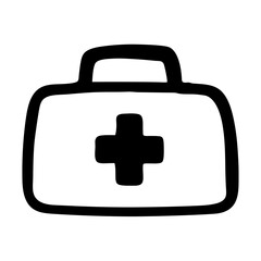 Obraz premium Handdrawn first aid kit icon with bold black lines and handle