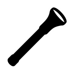 A solid black silhouette of a small flashlight against a white backdrop