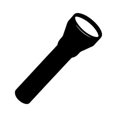 Black Flashlight Silhouette Icon for Lighting Use, Simple black silhouette of a handheld flashlight, representing portable lighting, emergency use, camping gear, and night visibility.
