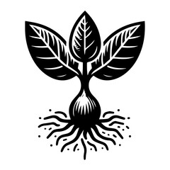 Stylized Black and White Plant with Roots 1.