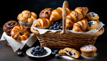 Homemade goodness: rustic basket packed with an abundance of baked deliciousness