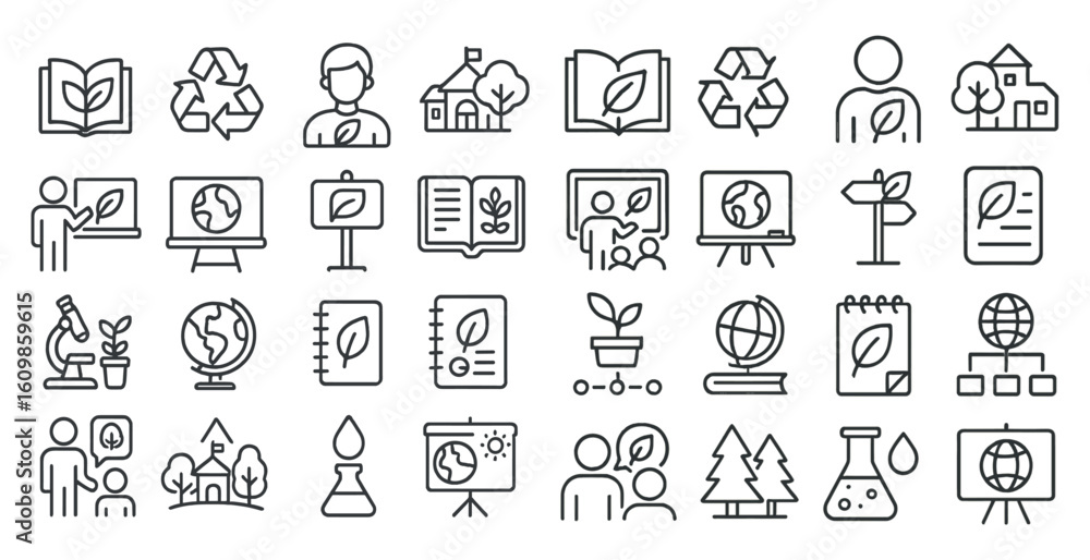 Poster collection of icons for various things related to the environment. some of the icons include a perso