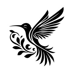 Fototapeta premium Stylized Black Hummingbird with Floral Swirls.