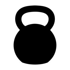 A bold black silhouette of a kettlebell for strength training exercises