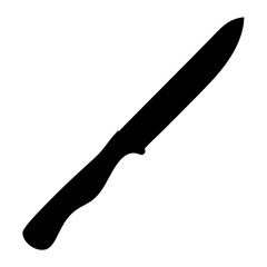 Isolated black silhouette of a sharp kitchen knife on white background