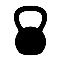 Black Kettlebell Silhouette Icon for Fitness Use, Simple black silhouette of a kettlebell isolated on white background, symbolizing strength training, fitness, and gym equipment.

