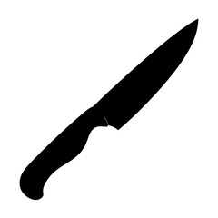 Black silhouette of a chef's knife on a plain white background