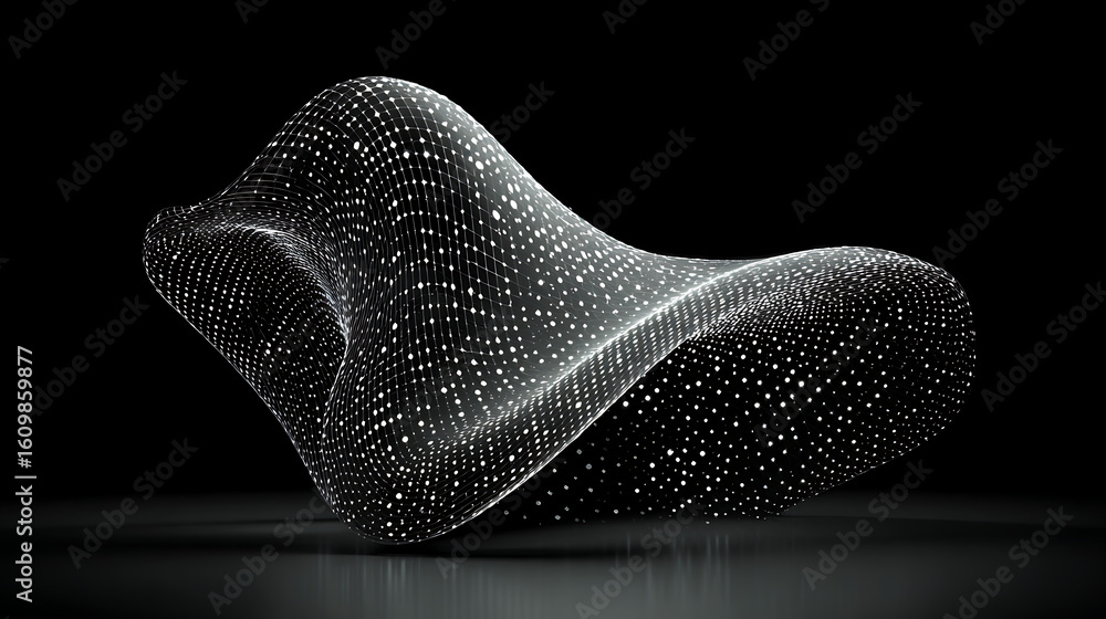 Poster abstract flowing form with white light particles and dark background image