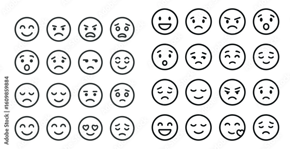 Poster collection of black and white faces with various expressions. the faces are arranged in two rows, wi