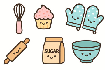 Kawaii Baking Tools Vector Set &ndash; Cute Kitchen Icon Pack for Kids & Blogs