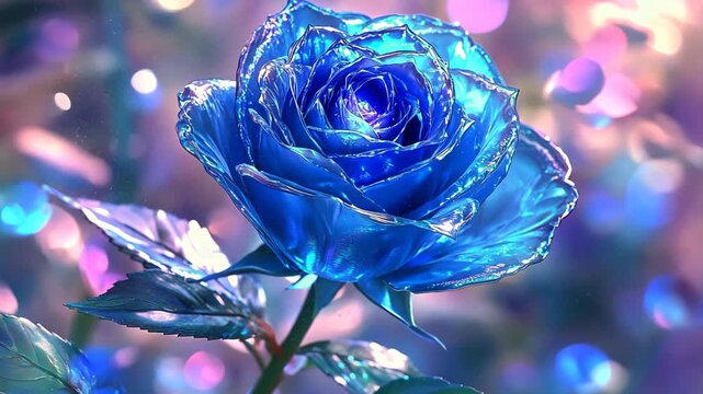 surreal flower beautiful crystal blue  rose with sparkle shiny light 
