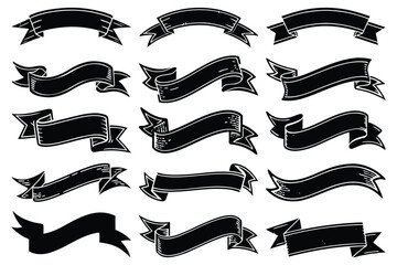 Retro Black Ribbon Banner Vector Set – Vintage Label Elements for Logos and Design