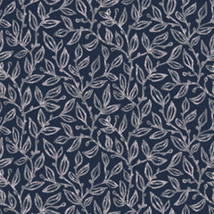 Vintage seamless Brush Strokes Floral Pattern. Retro seamless pattern of Hand-Painted plants in boho style.