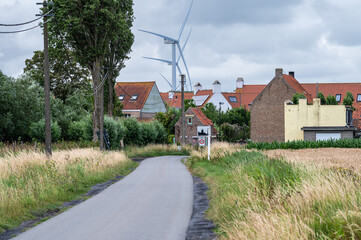 Country road to the village of Ramskapelle, Knokke Heist, West Flanders Belgium