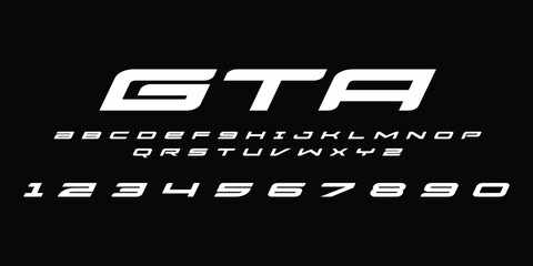 Obraz premium GTA Racing Speed Alphabet Font Vector Bold Sport Typography Letters Download it in high resolution format and print in any size