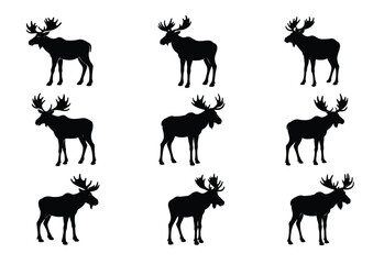 Fototapeta premium Moose silhouette vector Set