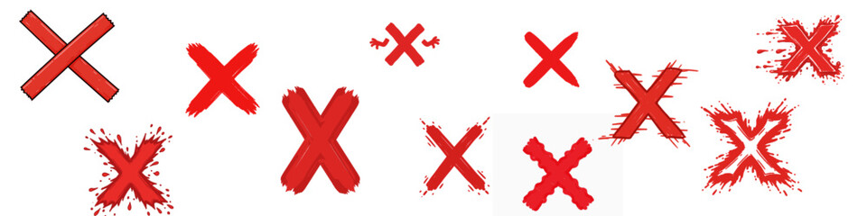 Obraz premium Red crossmark icon set in brush and splash styles for error, cancel, and alert design