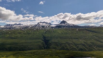 Alaskan Mountains Aerial with snowy peaks