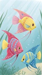Colorful angelfish swimming underwater tropical
