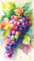 Colorful grapes vibrant leaves fruit food