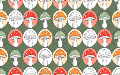 Groovy Mushroom Pattern with Retro Vibe and Earthy Colors for Textiles and Backgrounds a Whimsical Delight