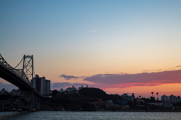 Naklejka premium Florianópolis skyline at sunset Florianopolis Santa Catarina Brazil 