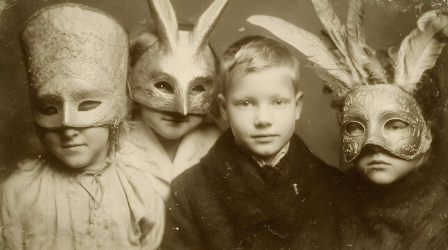 children kids halloween scary vintage photography masks 19th century horror costumes party