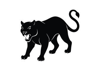 Obraz premium Angry panther silhouette black vector white background