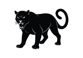 Obraz premium Angry panther silhouette black vector white background