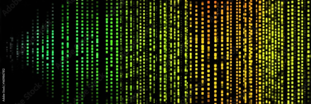 Poster abstract digital slot pattern matrix with vibrant colors and a clean left zone creating a visual rhy