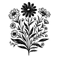 Black and White Daisy Floral Arrangement Illustration 1.