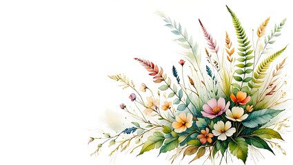 Elegant Watercolor Floral Arrangement with Soft Pastel Colors and Delicate Details for Spring and Summer Decor and Invitations