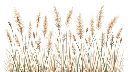 Elegant Watercolor Illustration of Pampas Grass Meadow on White Background Nature Inspired Design