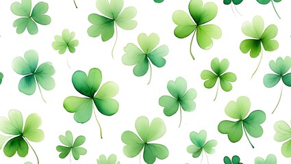 Seamless Watercolor Shamrock Pattern for St Patricks Day Background and Irish Celebration Design