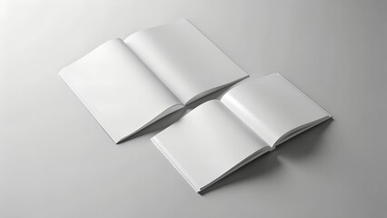 Two Open Blank Magazines on a Light Gray Background for Mockup Purposes